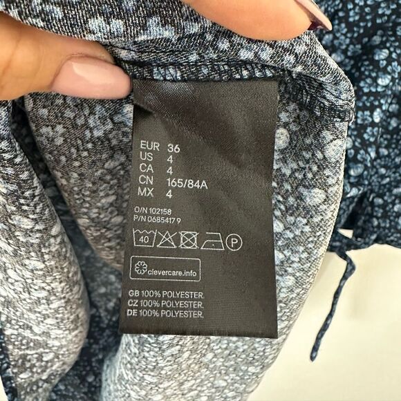 H&M Floral Tunic Shift Dress Long Tie Sleeves Blue Size 4 - Picture 4 of 7